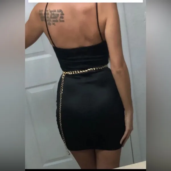Black silky bodycon mini dress - Image 3