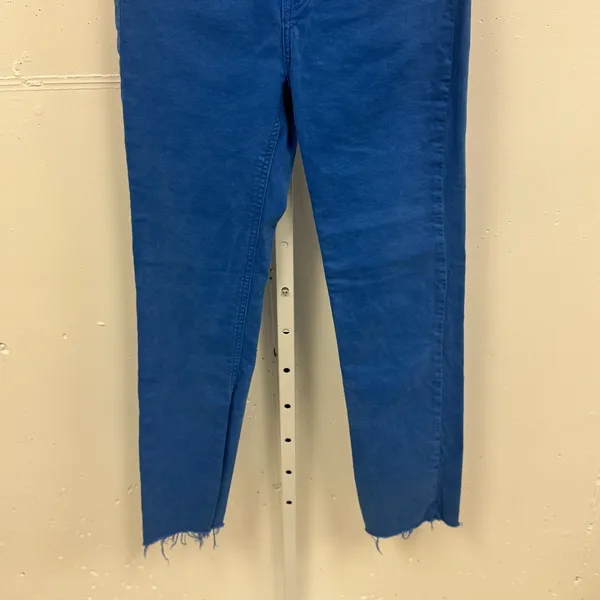Zara High Waisted‎ Skinny Jeans Cobalt Blue Raw Hem Side Slit Women's Size 4 W26 - Image 4