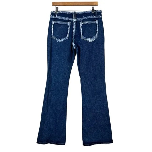 PrettyLittleThing Flare Low Rise Jeans Womens‎ 6 Dark Wash Distressed Y2K Retro - Image 6