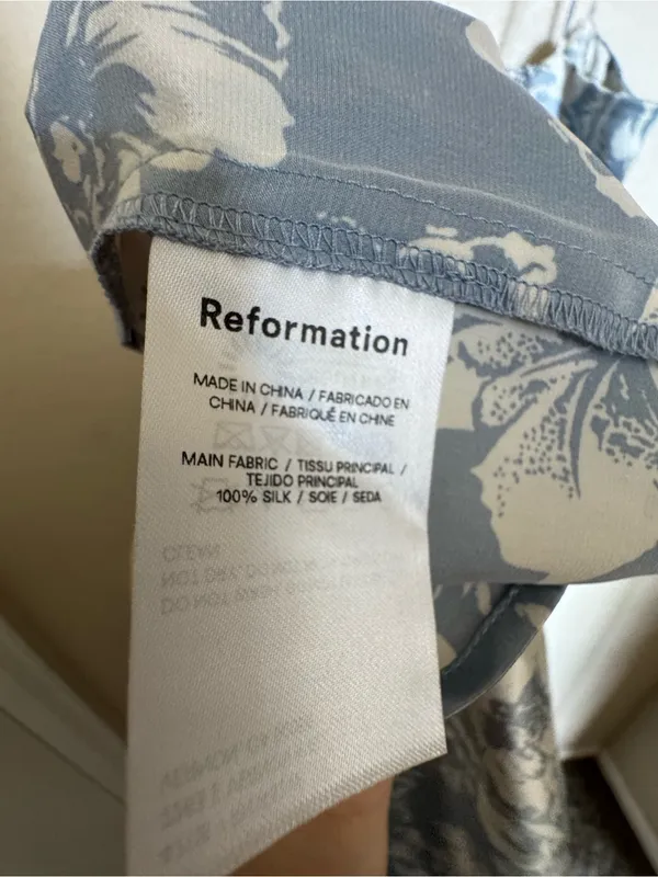 Reformation Frankie Floral Silk Maxi Dress Sz 6 Blue White Romantic Antique - Image 7