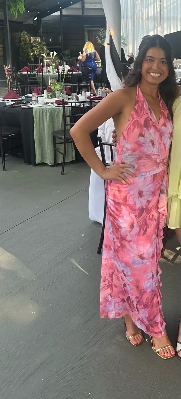 Hello Molly Pink Floral Halter One-Shoulder Midi Dress - Image 2