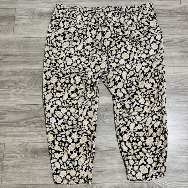 Old Navy Womens Pants XXL Black Tan Floral Print‎ Elastic Waist Cropped Casual - Image 8