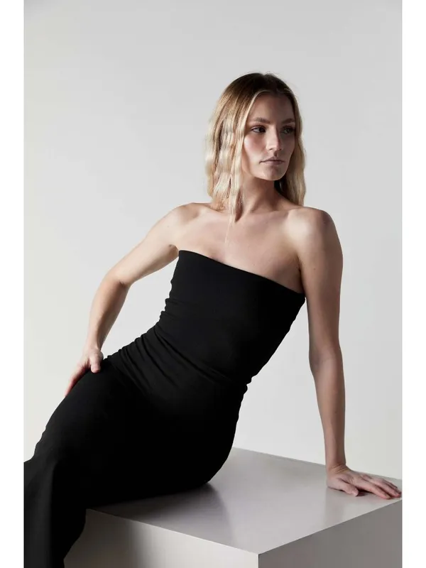 LESET Rio Bandeau Dress in Black Medium New Womens Column Maxi Gown - Image 9