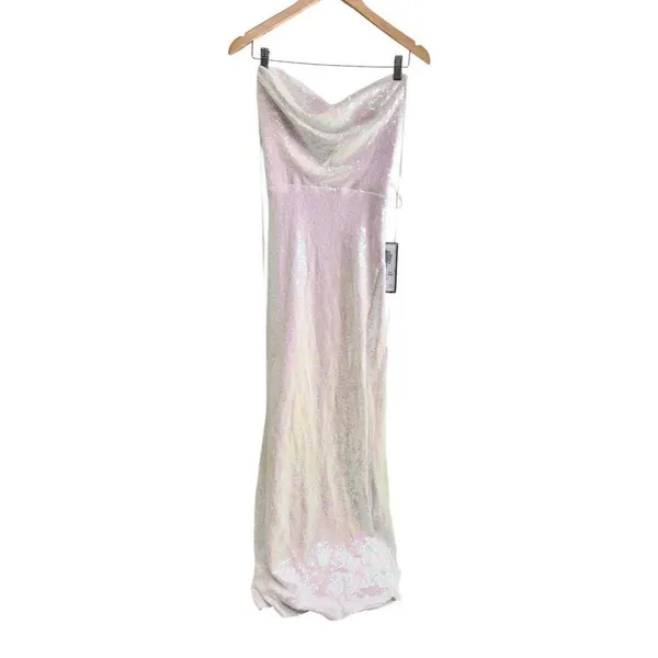 B Darlin Sequined Cowlneck Lace-Up-Back Gown Size 12 Iridescent $129‎ - Image 3
