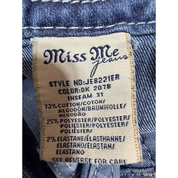 Miss Me Mid-Rise Easy Boot Jeans Size 33 Blue Embellished Denim Y2K Style Cotton - Image 5