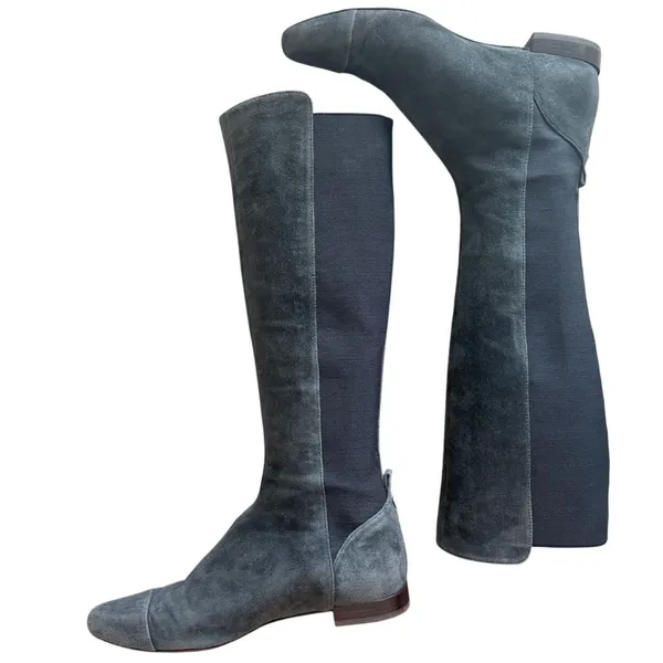 Tory Burch Grey Suede Cap Toe Stretch Back Riding Boots 8.5 - Image 6