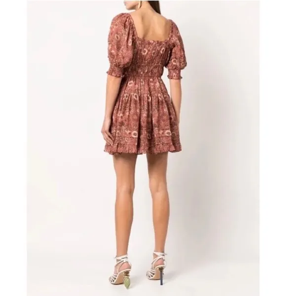 Ulla Johnson Juniper ruched floral 2022 mini dress in orange brown. Size 4 - Image 2