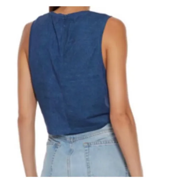 Alice + Olivia Reggie Muscle Crop Tank Top Denim Print Size Small Lightweight‎ - Image 2