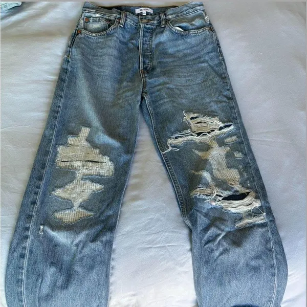 RE/DONE 90s blue high rise loose distressed jeans - Image 3