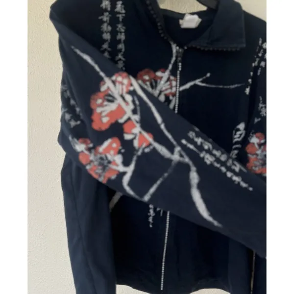 VTG Jess & Jane Art of Asia Zip Jacket Black Floral Embellished Rhinestone USA - Image 5
