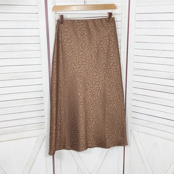 Mi Ami Francesca’s Satin Animal Print High Waist Midi Slip Skirt‎ Brown Small - Image 8