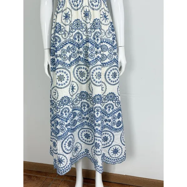 Sunday Up Women’s Eyelet Lace Smocked Midi Dress Blue Summer Coastal Resort S - Image 5