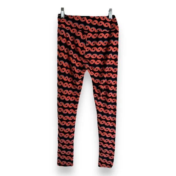 LuLaRoe Womens Leggings One‎ Size Black Blue Coral Salmon Swirl Print OS - Image 4