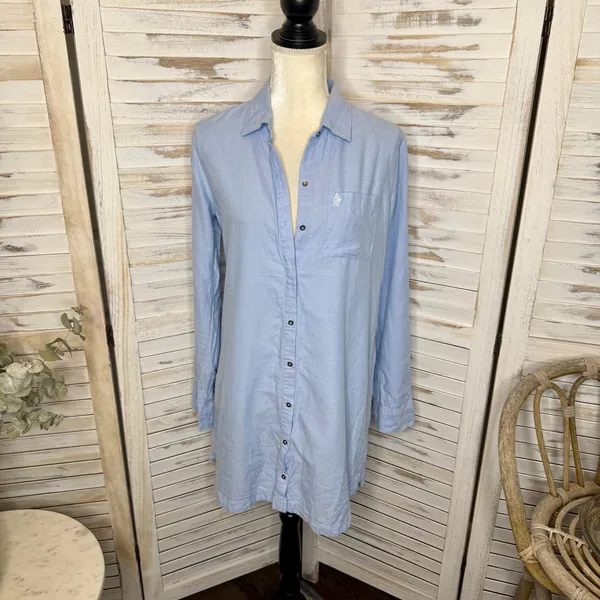 ABERCROMBIE & FITCH Women's Cotton Poplin Long Sleeve Shirt Shirtdress Blue - Image 12