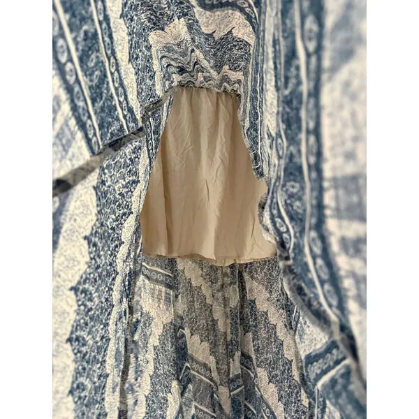 Abercrombie & Fitch Maxi Skirt Medium Blue White Boho Tile Print Elastic Waist - Image 8