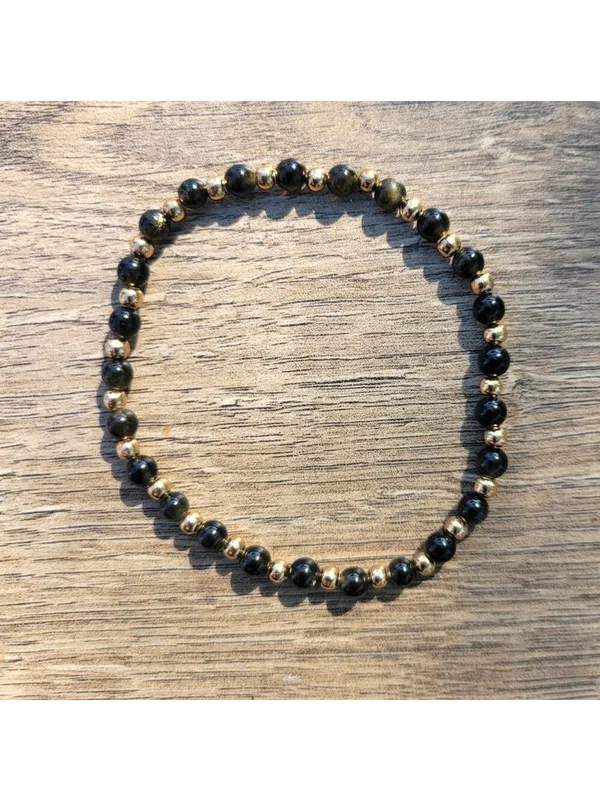 Handmade Natural Gemstone Golden Obsidian 4mm Beaded Bracelet - Image 3