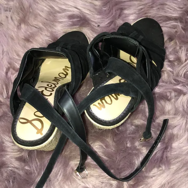 Sam Edelman black bow suede wedges - Image 3