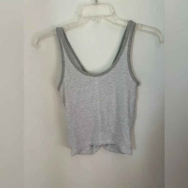 Abercrombie & Fitch Striped Tank Top Ruched Front Size Small Gray - Image 6