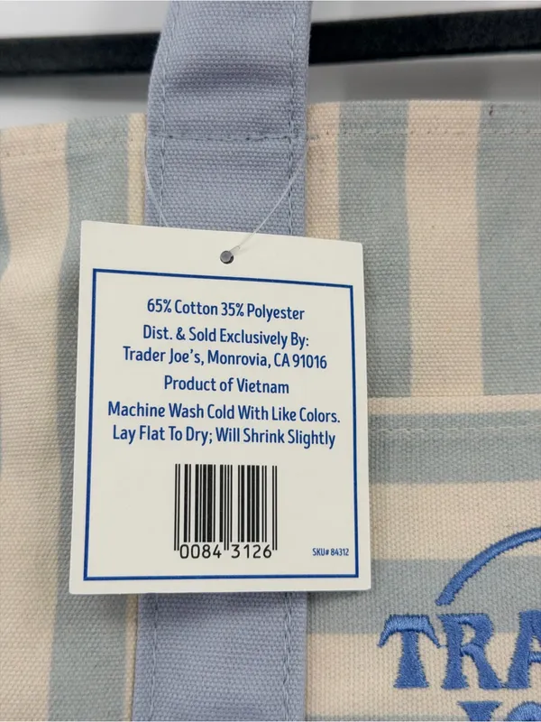 Trader Joe’s‎ Striped Mini Canvas Tote Bag Pastel Blue Cream NWT 2026 - Image 5
