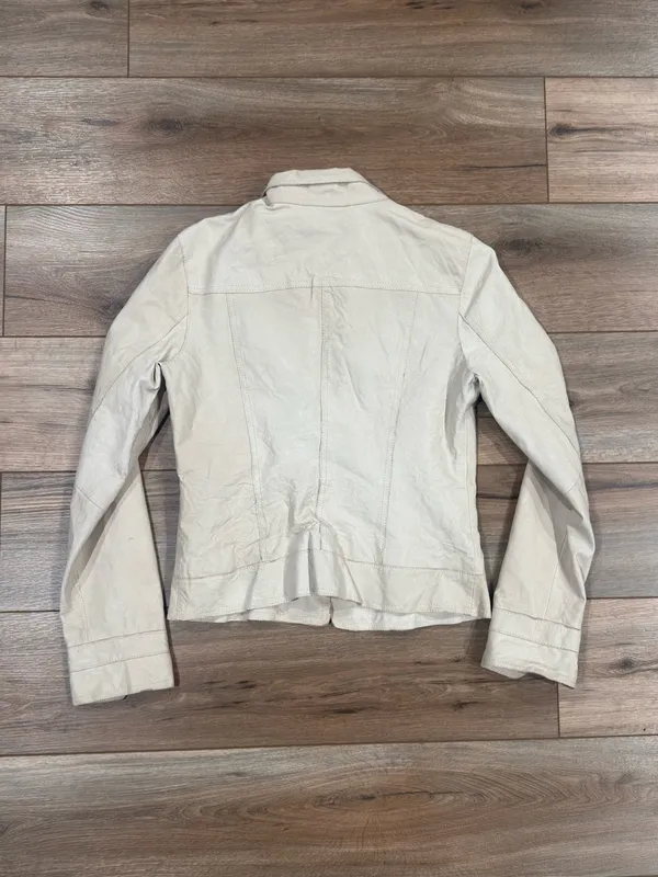 BB DAKOTA Vintage 2000s Y2k Cream Genuine Leather Moto Jacket | Size Medium - Image 4