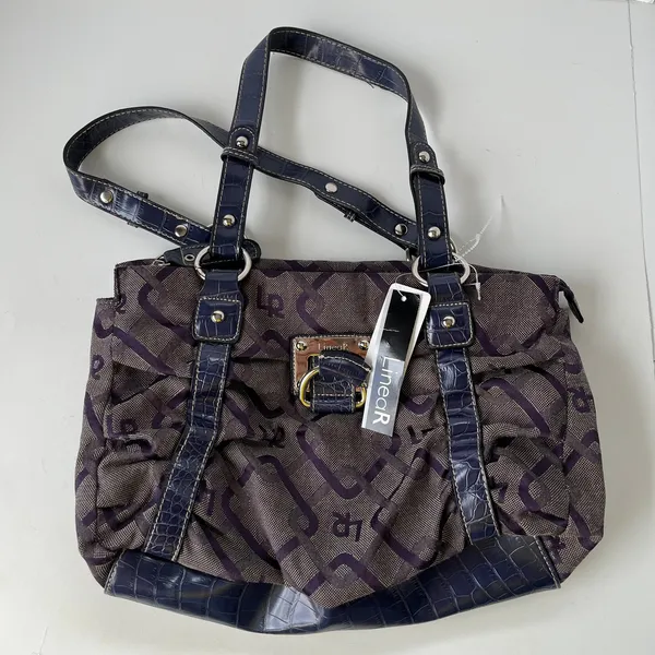 LineaR Fabric Logo Satchel Purse Purple Y2K McBling Croco Double Handle Indie - Image 12