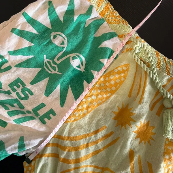 Anisa Anthropologie Soleil Wide Leg Sun Print Tassel Pants Green Yellow XS - Image 12