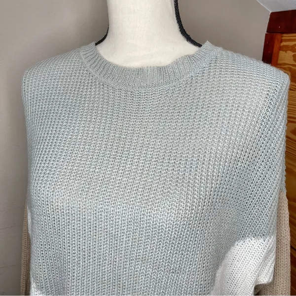 Unbranded Tan Grey White Colorblock Long Sleeve Crewneck Knit Sweater - Image 4