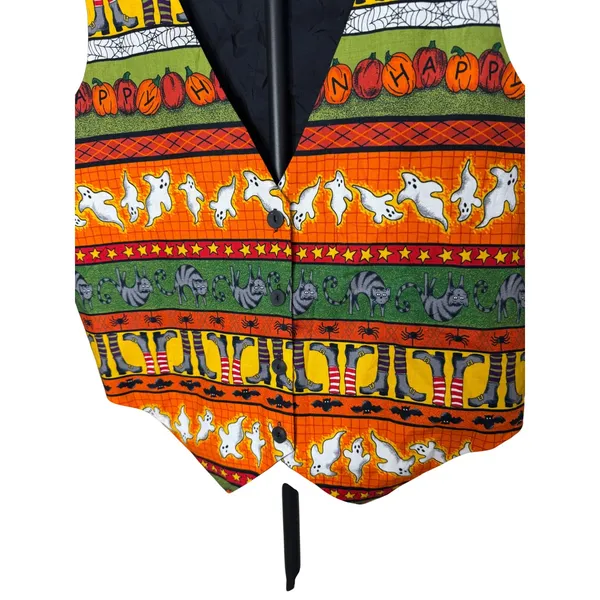 Basic Editions Vintage Halloween Vest Black Cats Ghosts Pumpkins‎ Womens Medium - Image 2