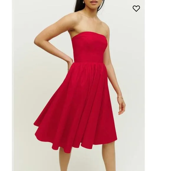 Reformation Buttercup‎ Dress Size 10 Red Fit and Flare Strapless Midi Formal - Image 4