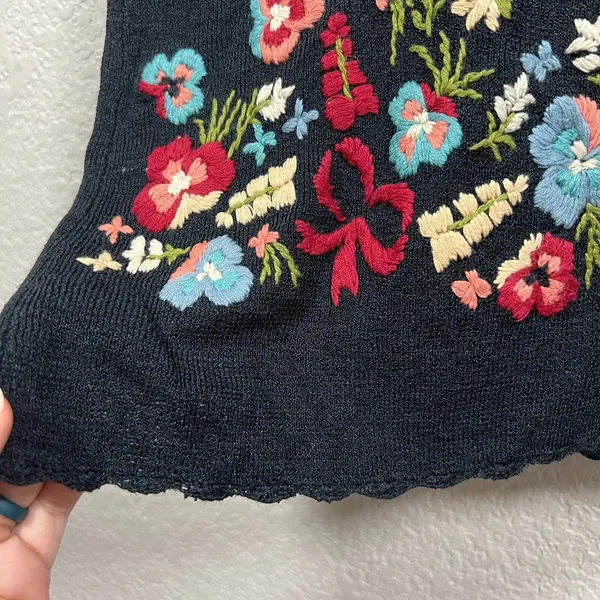 Double D Ranch Womens Embroidered Linen Maxi Skirt XS Black Floral Western Boho - Image 6
