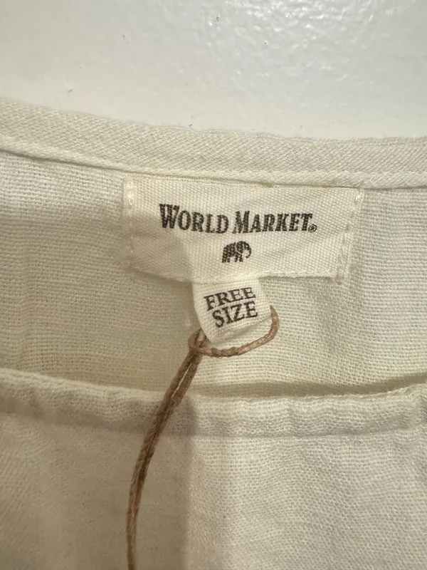 World Market Dress Linen Dress Floral Embroidered Dress Boho Dress Womens OS - Image 6