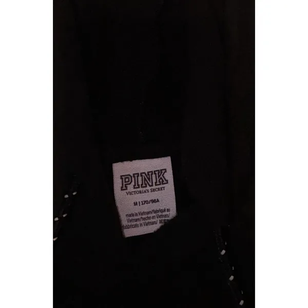 Pink Coconut Boutique PINK Victoria's Secret Women Hoodie M Black Logo Drawstring Long Sleeve Fleece - Image 5