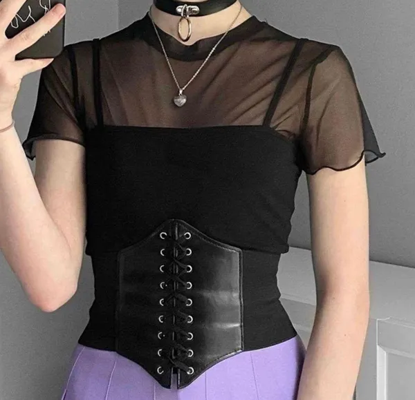 NEW Black Faux Leather Lace-Up Corset Waist Belt Goth Witch Halloween Costume Outfit - Image 15