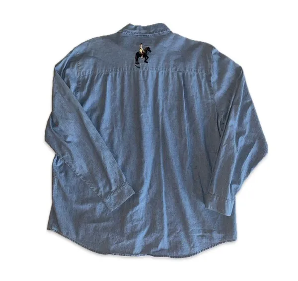Bechamel Embroidered Cowboy Denim Buttondown Top Size XL - Image 3