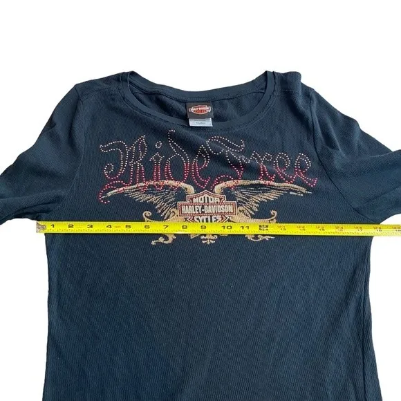 Harley Davidson Y2K studded henley long‎ sleeve Silver Eagle dealership size XL - Image 6
