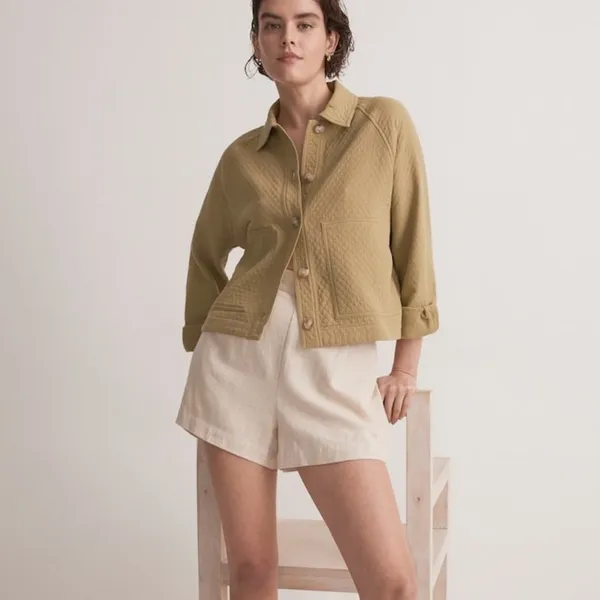 NWOT Madewell Quilted Crop Shirt-Jacket Shacket Button Down Green‎ NJ607 Medium - Image 5