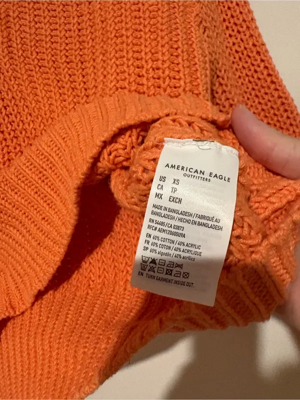 American Eagle Cropped Pullover Chunky collared quarter zip‎ sweater orange XS - Image 5