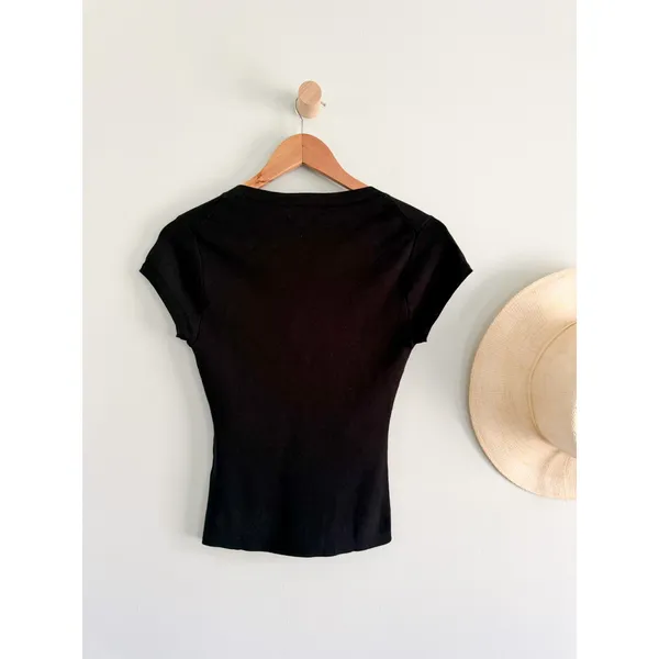 J.Crew | NWT Tie-Front Short-Sleeve Sweater Top Black | Sz S - Image 9