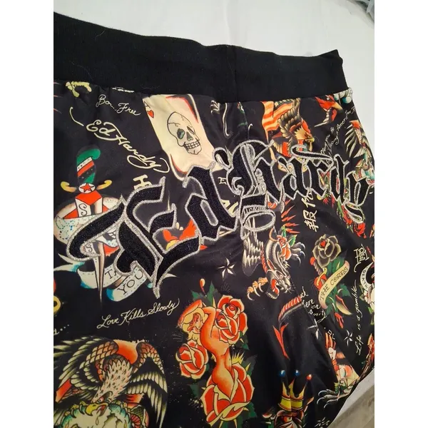 NEW Ed Hardy Flashboard Track Pants Black Gold Embroidered Women's Size L Skull - Image 9