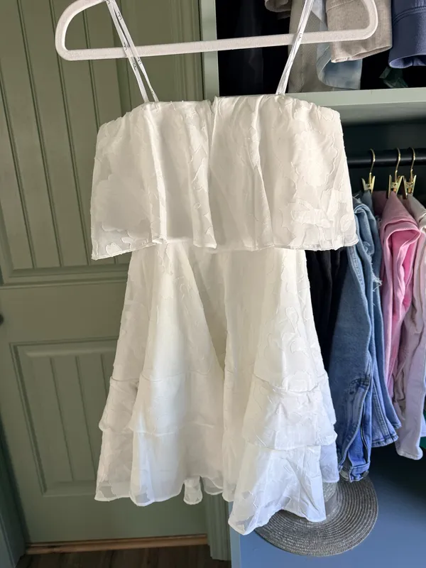 Lulus True Lover White Burnout Floral Ruffled Strapless Mini Dress - Image 3