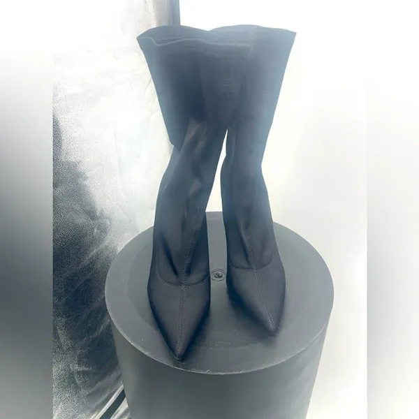 Stiletto Heel Pointed‎ Toe Sock Boots Stretch Knit Ankle Booties Black - Image 2