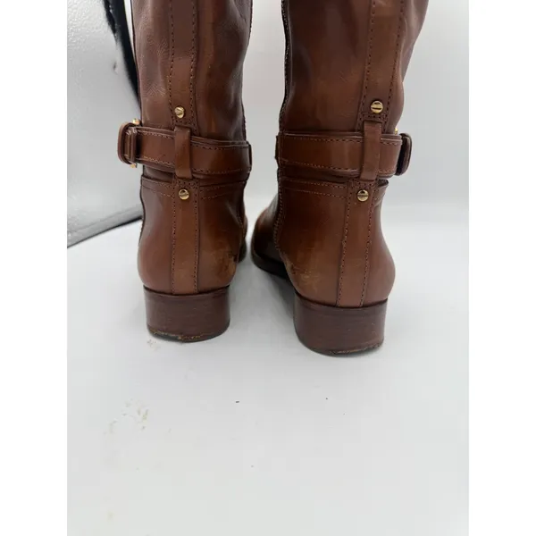 Tory Burch Riding‎ Boots Women's 6.5 Cognac Leather Tall Equestrian Logo Boots - Image 6