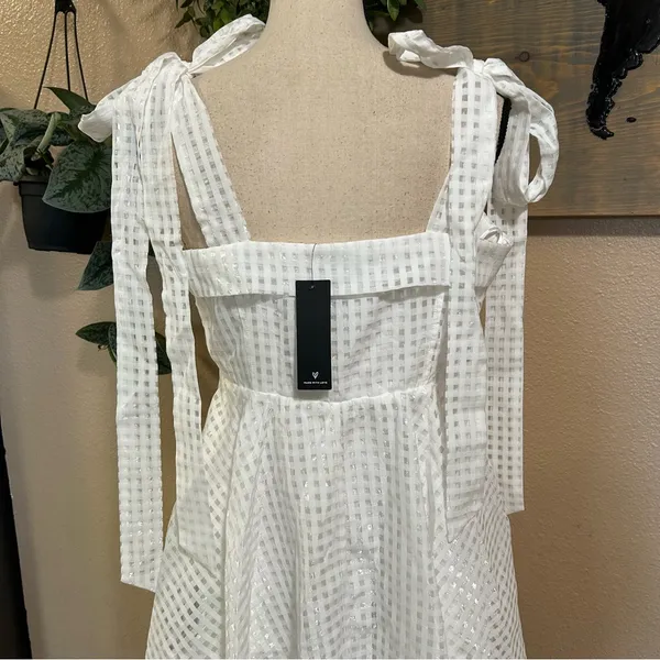 Lulus Forever Darling White Gingham Tie-Strap Mini Dress – Size Large– NWT - Image 6