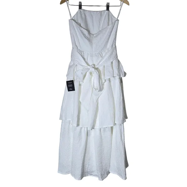 Lulus Truly Marvelous White Jacquard Strapless Tiered Midi Dress M - Image 4