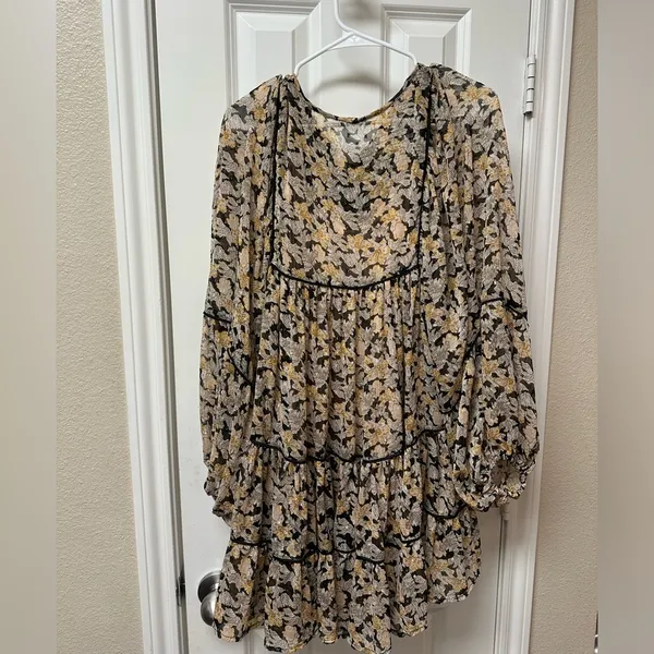 Free‎ People Swinging Sheer Floral Print Dress Mini Dress size medium - Image 4