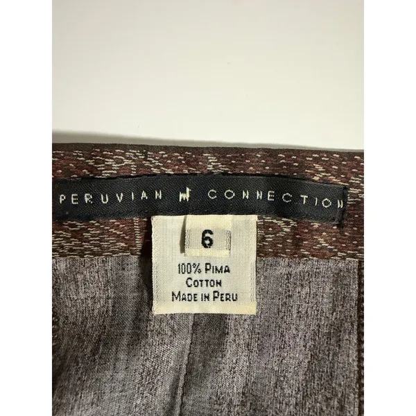Peruvian Connection Brown Pima Cotton Tribal Print Pleated Maxi Skirt Size 6 - Image 5