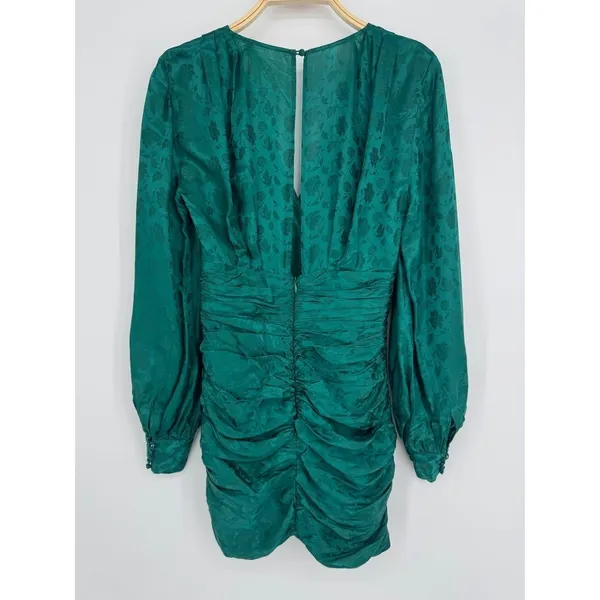 Ronny Kobo Carissa Dress Small Green‎ Silk Blend Ruched Floral Jacquard Cocktail - Image 7