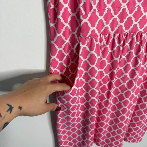NWOT J. McLaughlin Catalina Pink Geometric Print Dress Cap Sleeve Medium Preppy‎ - Image 6