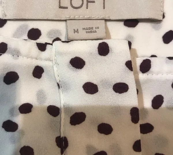 Loft Blouse Quarter Button Pockets White with Brown Polka Dots Size M - Image 13
