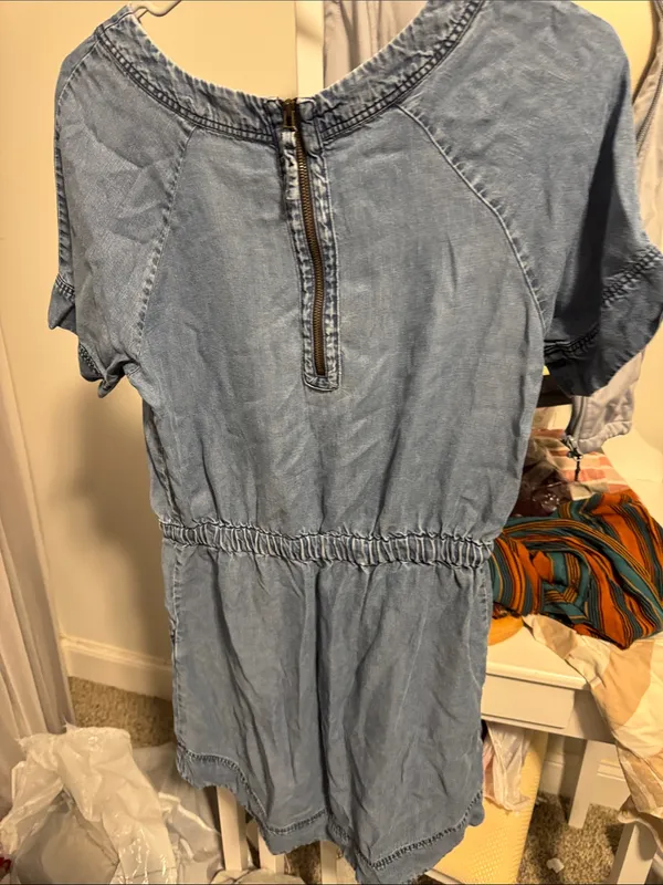 J. Crew Light Blue Denim Short Sleeve Drawstring Dress - Image 3
